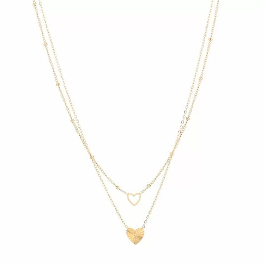 Double heart necklace goud