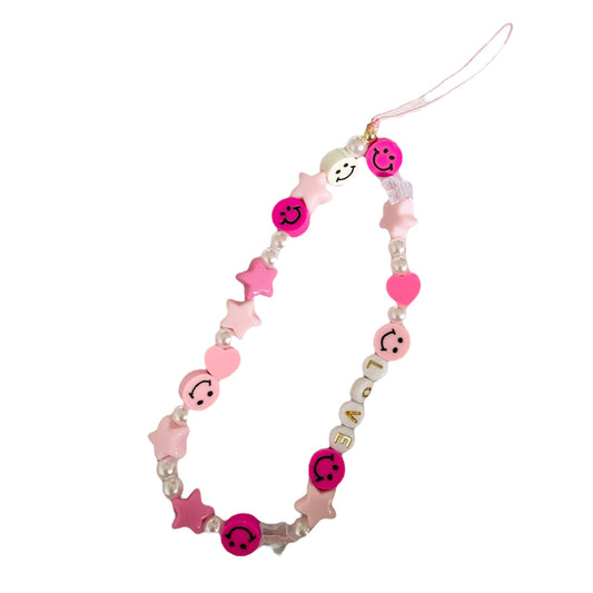 Telefoonkoord pink beads
