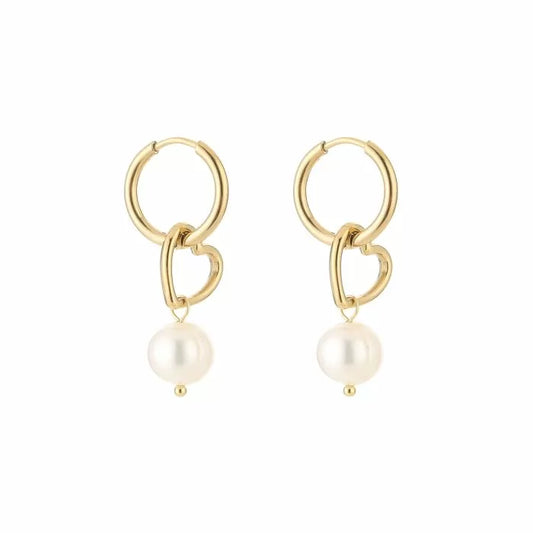 Pearl heart Earrings goud