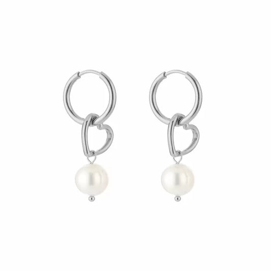 Pearl heart Earrings zilver