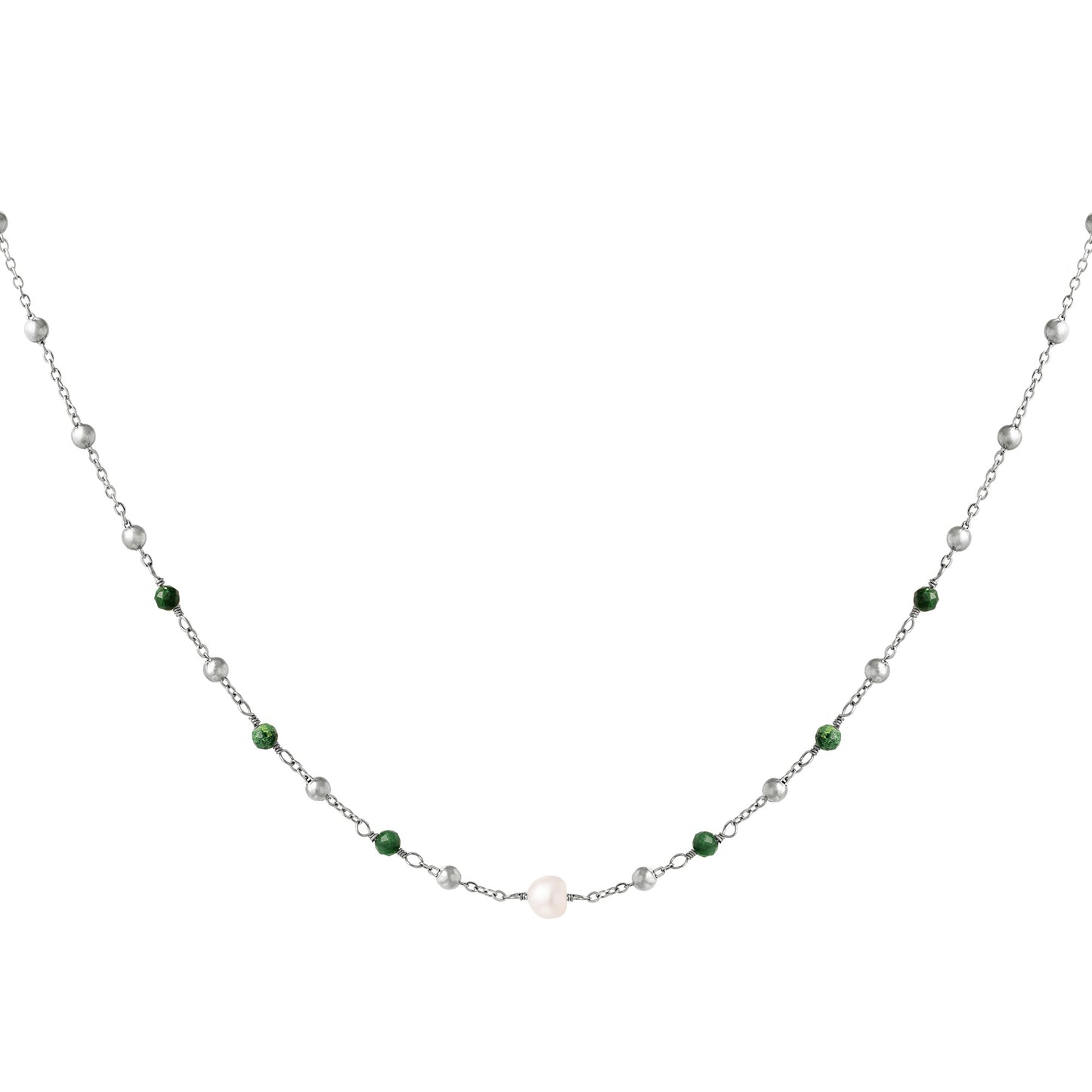 Green stones Necklace zilver