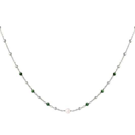 Green stones Necklace zilver